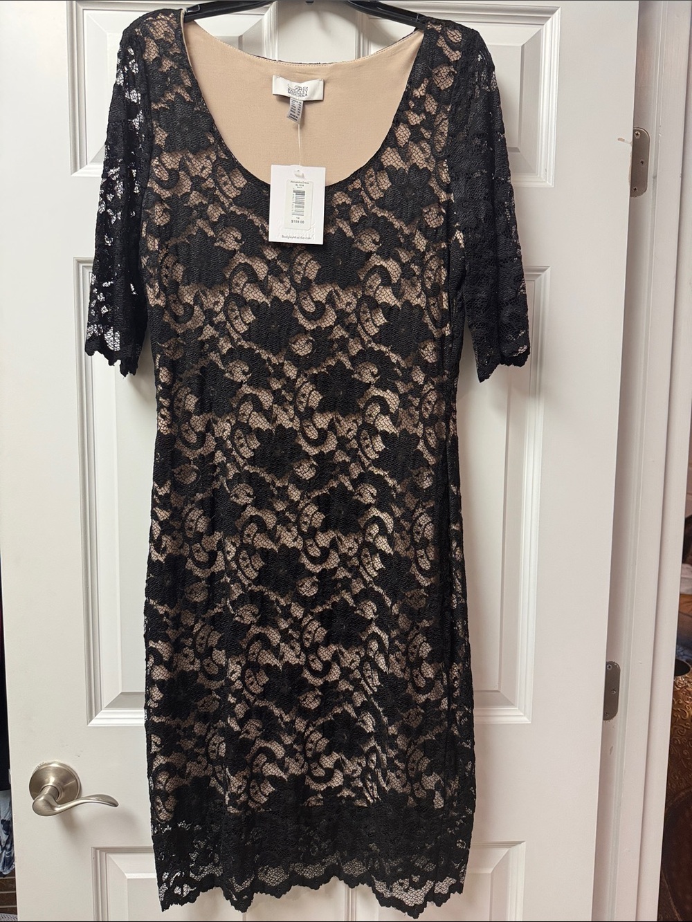 Badgley Mischka Black Lace / Nude Lining - Alexandra Dress BL 1334 - Sz 14 NWT